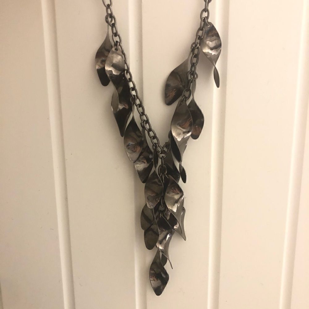 Gun metal gray dangle silver chain Necklace